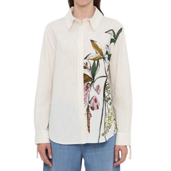 STINE GOYA | Women’s Striped Floral Button Down Shirt 100% Cotton Size Small - Picture 1 of 8